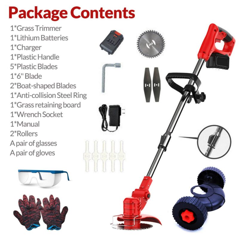 Electric Weed Lawn Edger Eater Cordless Grass Trimmer Cutter, Lawn Mower Weed, 24V Cordless Edger, Red(1 Battery and 1 Charger Included) - Image 5