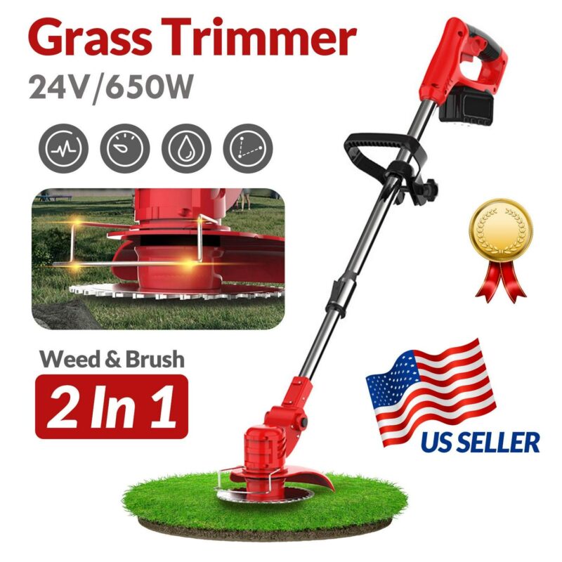 Electric Weed Lawn Edger Eater Cordless Grass Trimmer Cutter, Lawn Mower Weed, 24V Cordless Edger, Red(1 Battery and 1 Charger Included) - Image 6
