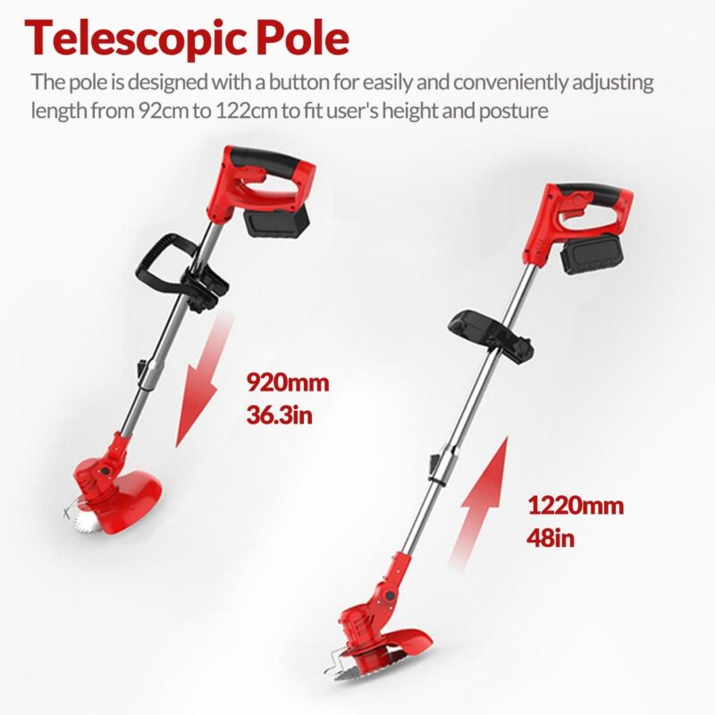 Electric Weed Lawn Edger Eater Cordless Grass Trimmer Cutter, Lawn Mower Weed, 24V Cordless Edger, Red(1 Battery and 1 Charger Included) - Image 4