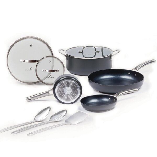 Emeril Lagasse Forever Pans, 10 Piece Cookware Set with Lids and Utensils, Hard Anodized Nonstick Pans, Black, Dishwasher Safe, Oven Safe