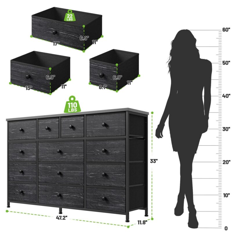 EnHomee Black Dresser TV Stand with 13 Drawers Fabric Dressers for Bedroom,Living Room - Image 3