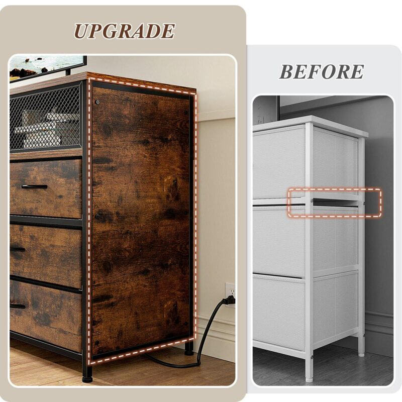 EnHomee Wide Dresser TV Stand for 50  TV Dresser for Bedroom with Power Outlet 7 Fabric Drawer Dresser with Metal Mesh Door and Wood Top Chest of Drawers for Living Room Closet Entryway, Rustic Brown - Image 7