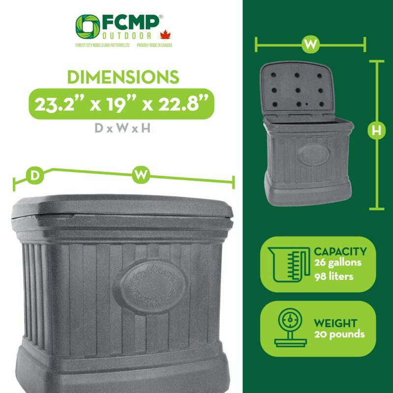 FCMP Outdoor SB120-GRY-S 26 Gallon Outdoor Utility Storage Bin Container, Gray - Image 2
