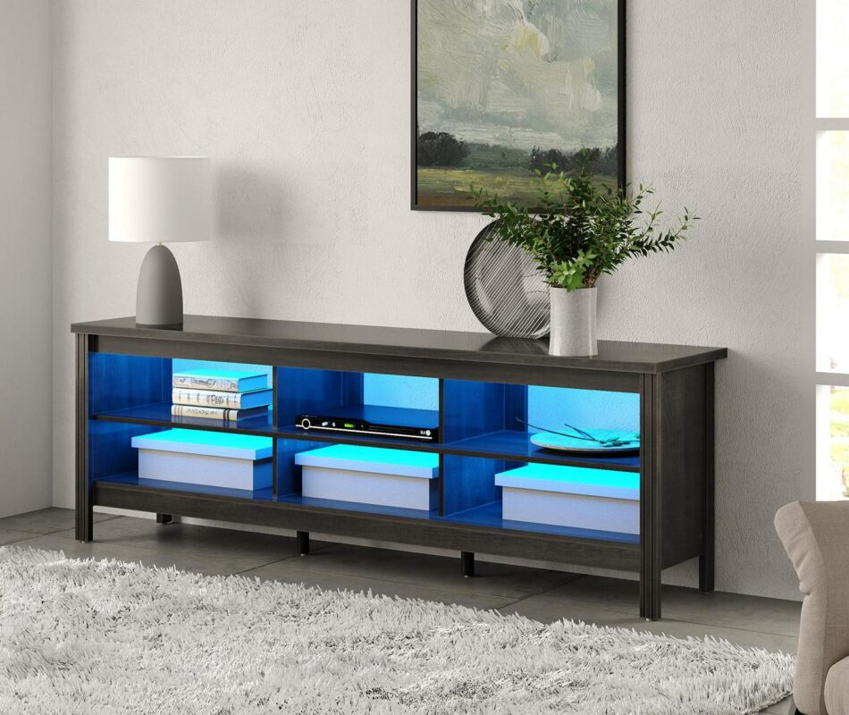 Farmhouse TV Stand for 75 inch TV Wood Television Stand for 65 70 inch TV,Entertainment Center with 6 Storage Cabinets for Living Room, Black - Image 2