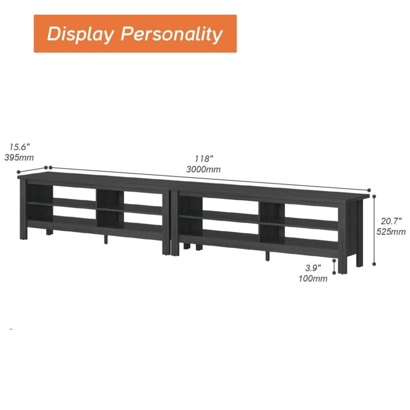 Farmhouse TV Stand for 100 inch TV Entertainment Center Wood TV Media Console Table with RGB LED Light for 80/85/90 inch TV with 8 Storages for Living Room Bedroom, Black - Image 4