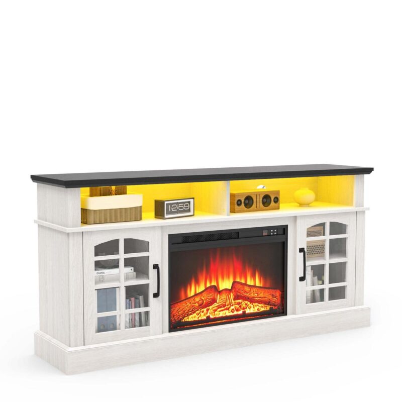 Fireplace TV Stand, TV Stand for 65 Inch TVs with Electric Fireplace, Entertainment Center Television Table for Living Room, with Remote Control Fireplace, Black - Image 13