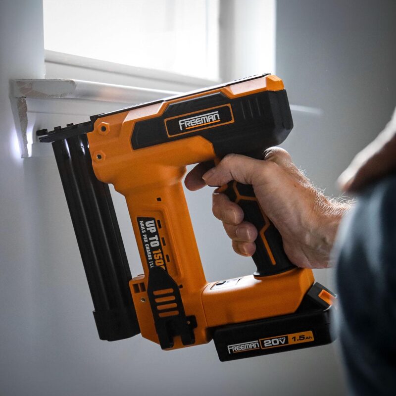 Freeman PE20VBR9032 20 Volt Cordless 2-in-1 18-Gauge 1-1/4  Nailer / Stapler Kit with Lithium Ion Battery, Charger, and Fasteners (400 Count) a 1500 Shots per Charge - Image 7