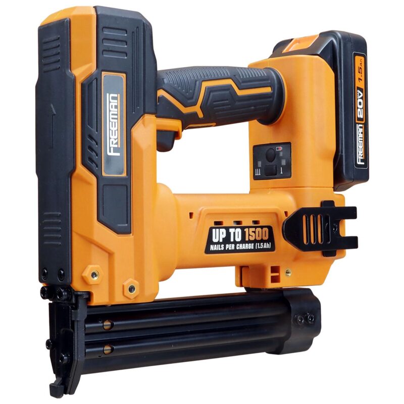 Freeman PE20VBR9032 20 Volt Cordless 2-in-1 18-Gauge 1-1/4  Nailer / Stapler Kit with Lithium Ion Battery, Charger, and Fasteners (400 Count) a 1500 Shots per Charge - Image 2