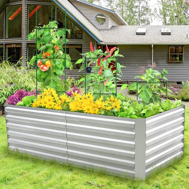 Funcid 6x3x2ft Galvanized Metal Raised Garden Bed for Vegetables, Outdoor Deep Root Raised Planter Box with Metal Stake to Fix, Backyard Patio Planter Raised Beds for Flowers, Herbs, Fruits(2Pack) - Image 2