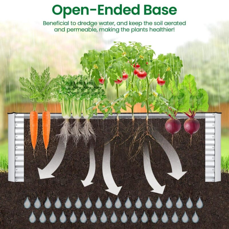 Funcid 6x3x2ft Galvanized Metal Raised Garden Bed for Vegetables, Outdoor Deep Root Raised Planter Box with Metal Stake to Fix, Backyard Patio Planter Raised Beds for Flowers, Herbs, Fruits(2Pack) - Image 8