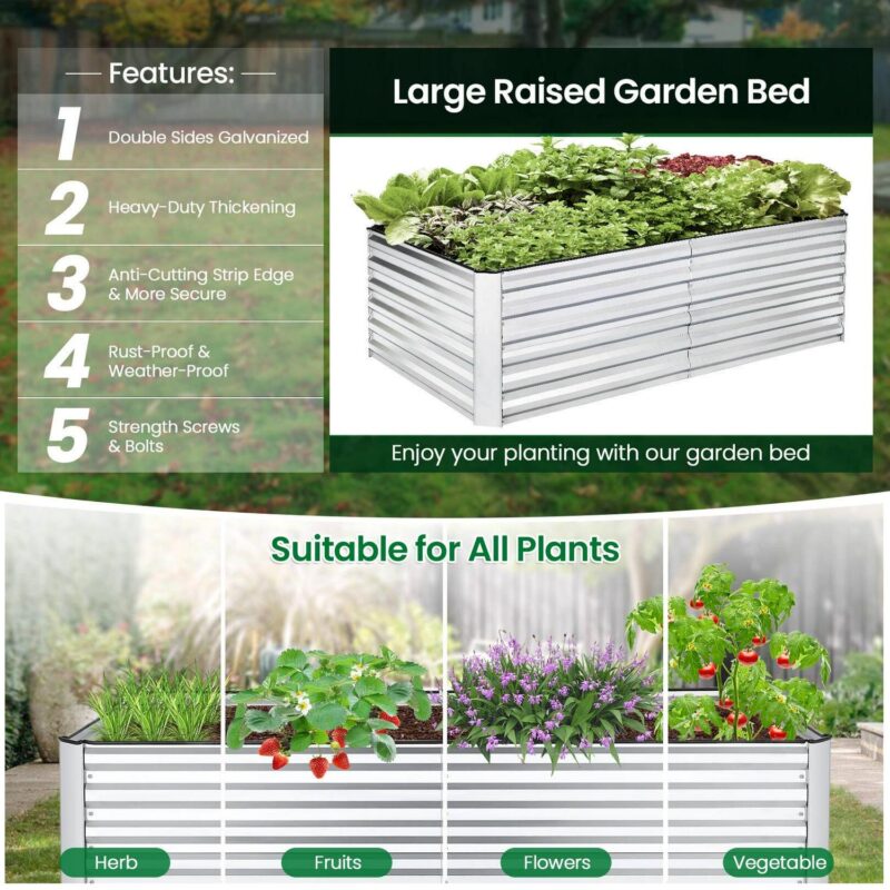 Funcid Galvanized Raised Garden Beds 6ftx3ftx2ft Large Metal Garden Beds Galvanized Steel Planter Box for Vegetables Flowers Herbs - Image 4