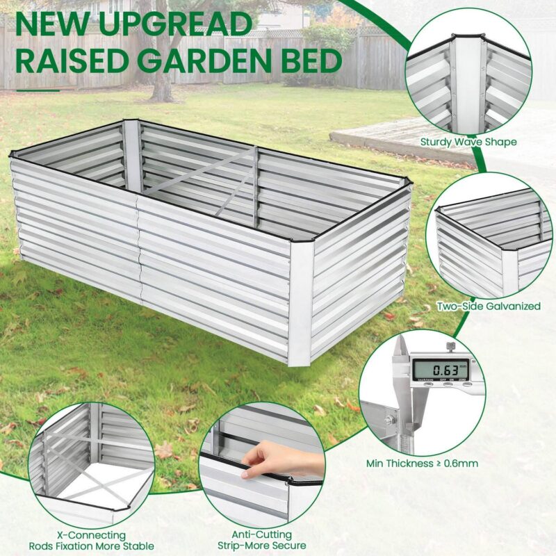 Funcid Galvanized Raised Garden Beds 6ftx3ftx2ft Large Metal Garden Beds Galvanized Steel Planter Box for Vegetables Flowers Herbs - Image 6