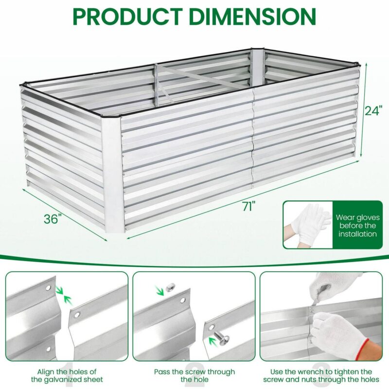 Funcid Galvanized Raised Garden Beds 6ftx3ftx2ft Large Metal Garden Beds Galvanized Steel Planter Box for Vegetables Flowers Herbs - Image 9