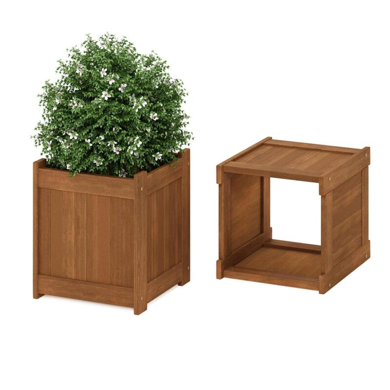 Furinno 15  x 15  x 18  Brown Wood Planter Boxes (2 Pack) - Image 4