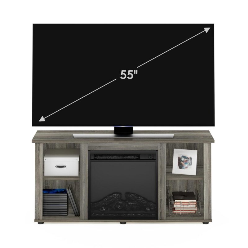 Furinno Jensen 55 Inch TV Stand with Fireplace, French Oak Grey - Image 3