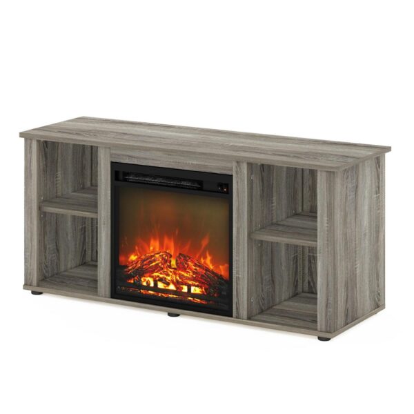 Furinno Jensen 55 Inch TV Stand with Fireplace, French Oak Grey