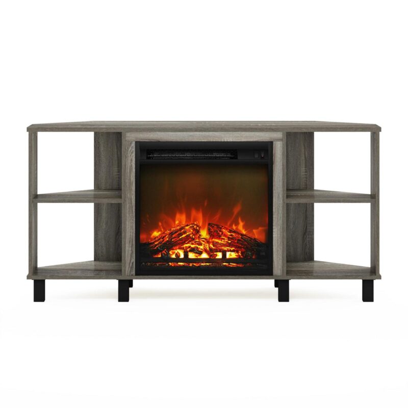 Furinno Jensen Corner Fireplce TV Stand with Metal Leg for TV up to 55 in, French Oak Grey - Image 4