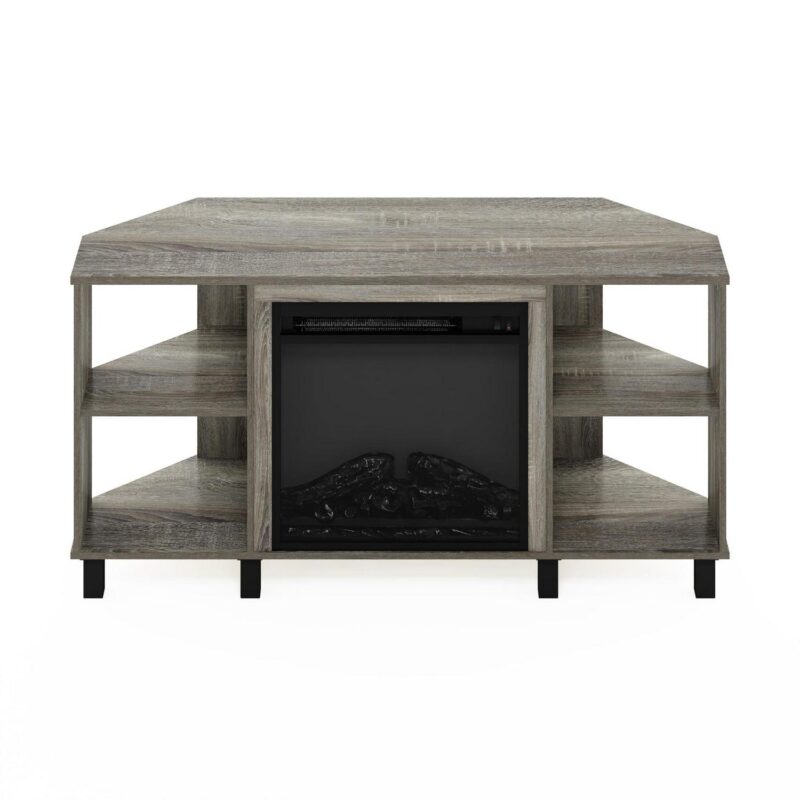 Furinno Jensen Corner Fireplce TV Stand with Metal Leg for TV up to 55 in, French Oak Grey - Image 2