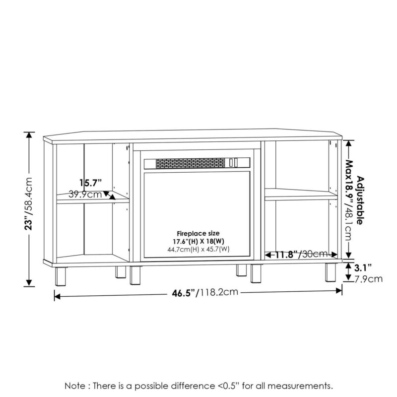 Furinno Jensen Corner Fireplce TV Stand with Metal Leg for TV up to 55 in, French Oak Grey - Image 8