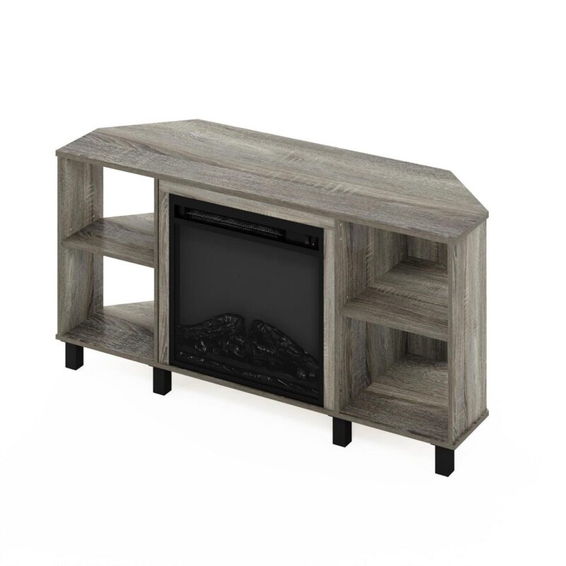 Furinno Jensen Corner Fireplce TV Stand with Metal Leg for TV up to 55 in, French Oak Grey - Image 6