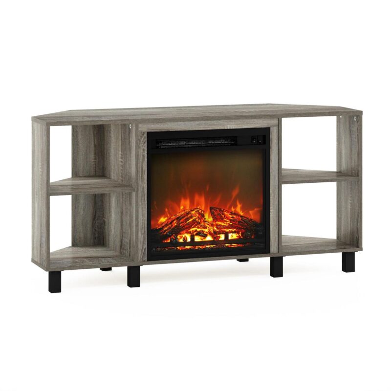 Furinno Jensen Corner Fireplce TV Stand with Metal Leg for TV up to 55 in, French Oak Grey - Image 7