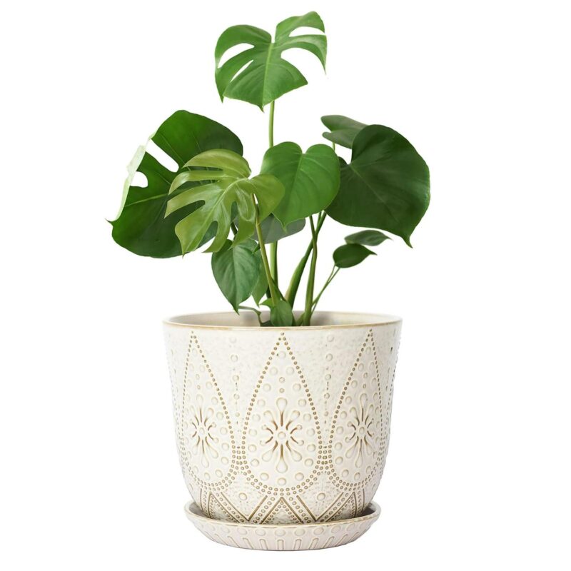 Gepege 10 Inch Plant Pot, Ceramic Planter with Drainage Holes and Saucers for Indoor Plants, Large Outdoor Flower Pot Garden Pot