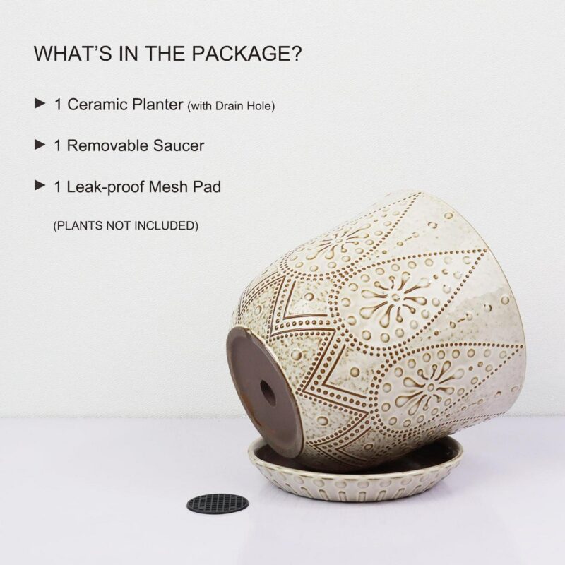 Gepege 10 Inch Plant Pot, Ceramic Planter with Drainage Holes and Saucers for Indoor Plants, Large Outdoor Flower Pot Garden Pot - Image 4