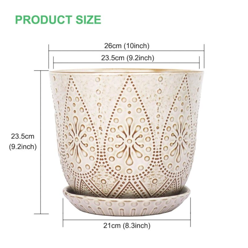 Gepege 10 Inch Plant Pot, Ceramic Planter with Drainage Holes and Saucers for Indoor Plants, Large Outdoor Flower Pot Garden Pot - Image 3