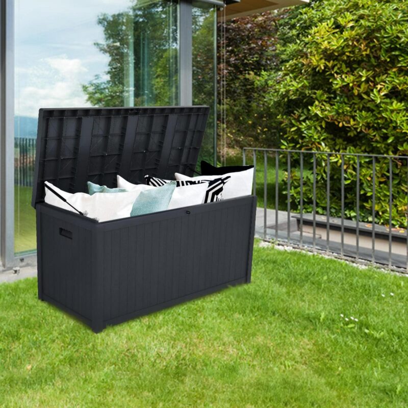 GoDecor 113gal Plastic Deck Storage Container Box Lockable Seat Waterproof Black