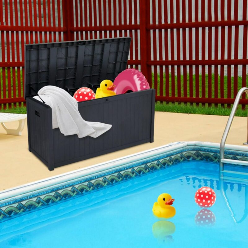 GoDecor 113gal Plastic Deck Storage Container Box Lockable Seat Waterproof Black - Image 2