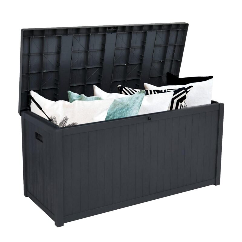 GoDecor 113gal Plastic Deck Storage Container Box Lockable Seat Waterproof Black - Image 5