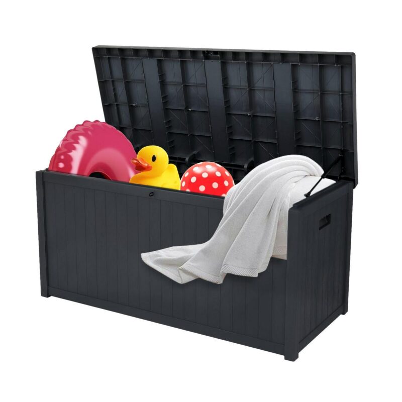 GoDecor 113gal Plastic Deck Storage Container Box Lockable Seat Waterproof Black - Image 4