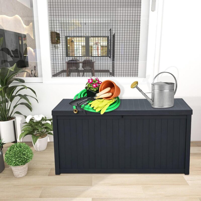 GoDecor 113gal Plastic Deck Storage Container Box Lockable Seat Waterproof Black - Image 3