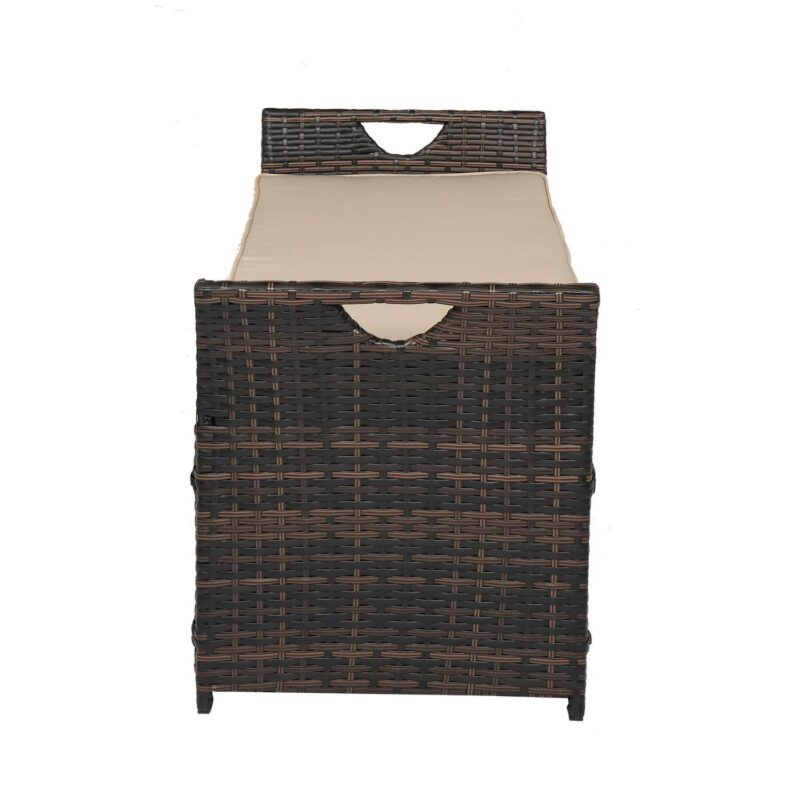 GoDecor 33 Gal Outdoor Storage Bench Deck Box Wicker, Rattab Container for Indoor and Outdoor w/ Cushion, Beige - Image 10
