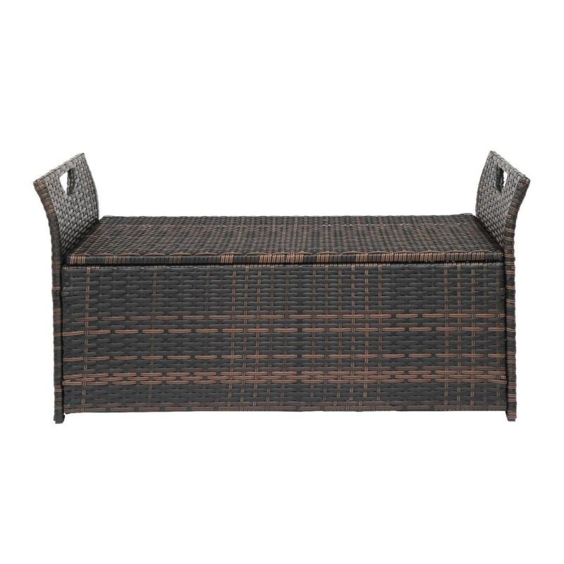 GoDecor 33 Gal Outdoor Storage Bench Deck Box Wicker, Rattab Container for Indoor and Outdoor w/ Cushion, Beige - Image 8