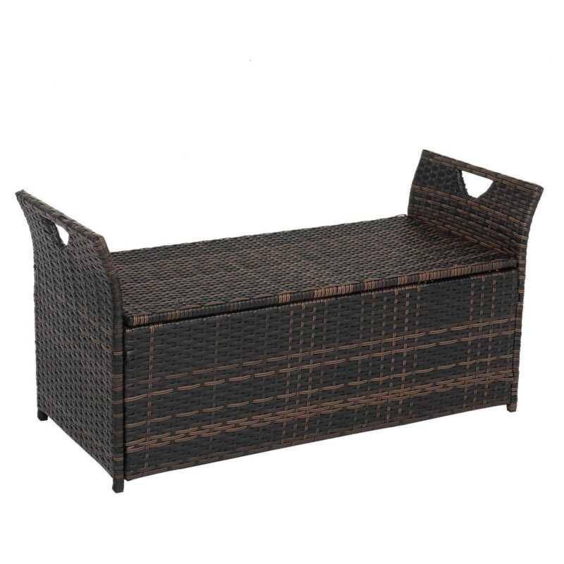 GoDecor 33 Gal Outdoor Storage Bench Deck Box Wicker, Rattab Container for Indoor and Outdoor w/ Cushion, Beige - Image 13