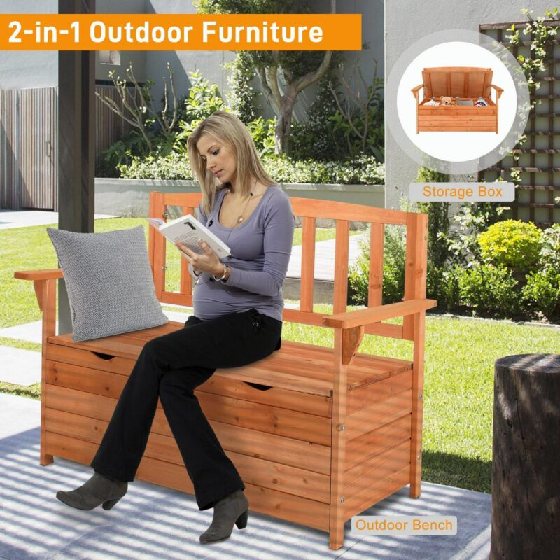 GoDecor 40'' Storage Bench Deck Box w/ Seat Backrest Wood Seating Container for Outdoor and Home - Image 12