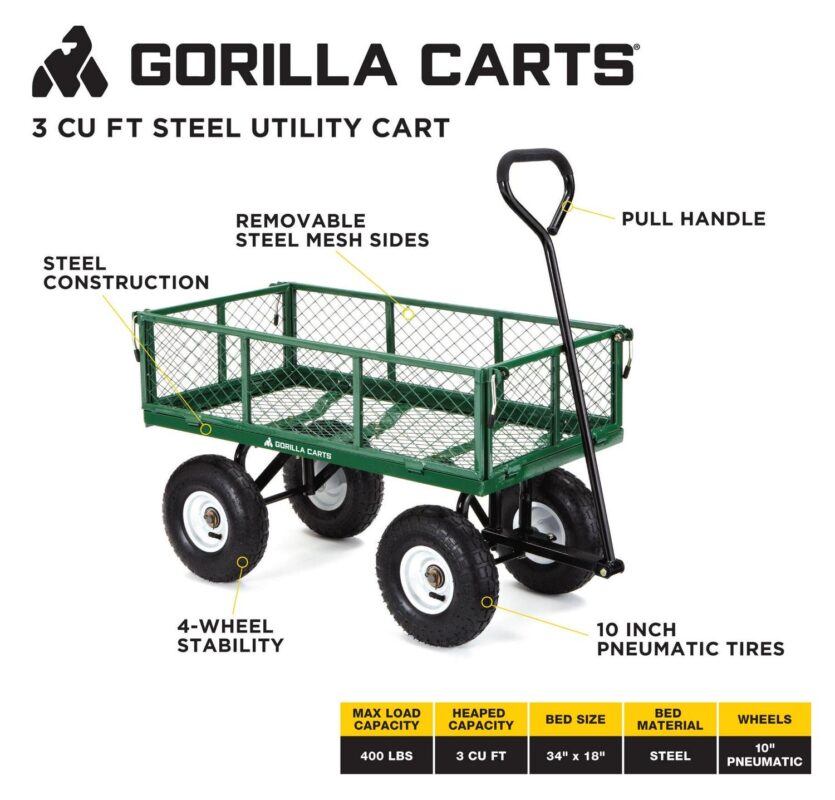 Gorilla Carts GOR400 400-lb. Steel Mesh Garden Cart with 10  Tires - Image 2