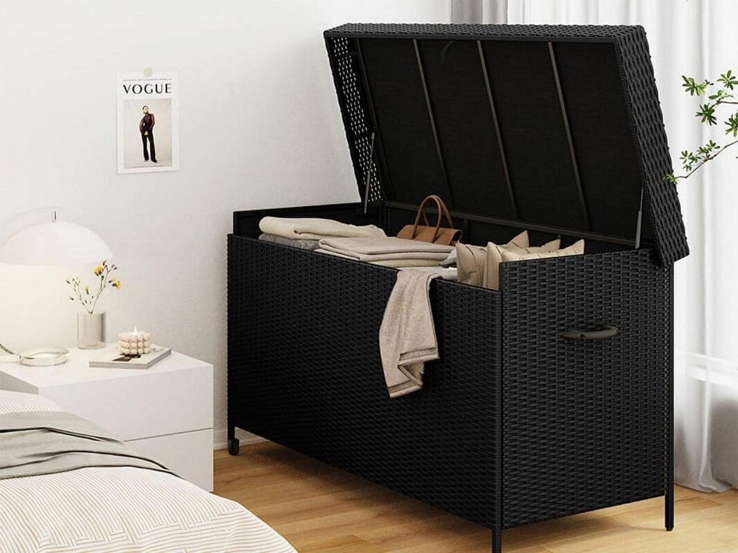 Grand Patio Outdoor 170 Gallon Deck Box Outdoor Large Wicker Storage Box, 52.45lb, 27.25''W, Black