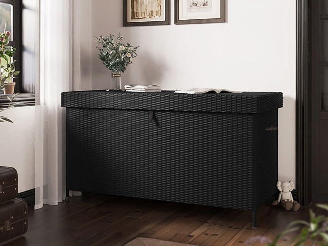Grand Patio Outdoor 170 Gallon Deck Box Outdoor Large Wicker Storage Box, 52.45lb, 27.25''W, Black - Image 2