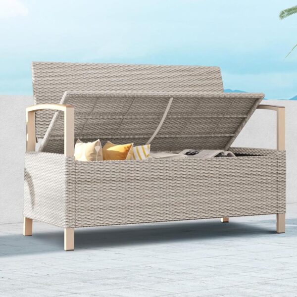 Grand Patio Outdoor Storage Bench Deck Box, All-Weather Wicker with Waterproof Bag, Steel Frame, Front Porch Seating, 46.75 D x 34.25 W x 22.5 H