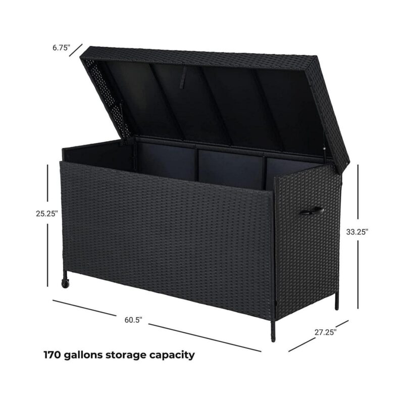 Grand Patio Outdoor 170 Gallon Deck Box Outdoor Large Wicker Storage Box, 52.45lb, 27.25''W, Black - Image 3
