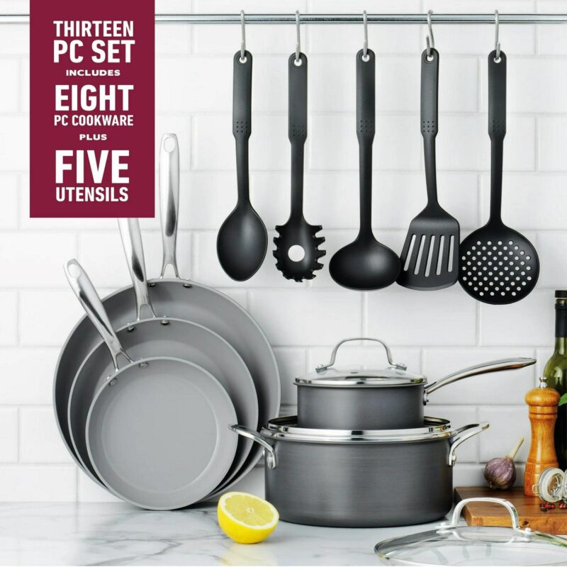 Granitestone Diamond Pro Nonstick Pots and Pans 13 Piece Kitchen Cookware Set Skillet Saucepan Gray - Image 6