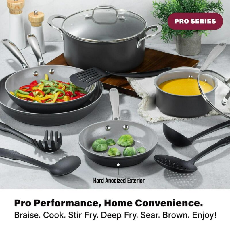 Granitestone Diamond Pro Nonstick Pots and Pans 13 Piece Kitchen Cookware Set Skillet Saucepan Gray - Image 2