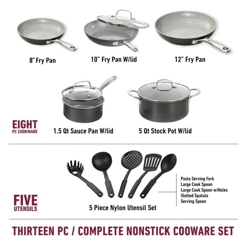 Granitestone Diamond Pro Nonstick Pots and Pans 13 Piece Kitchen Cookware Set Skillet Saucepan Gray - Image 5