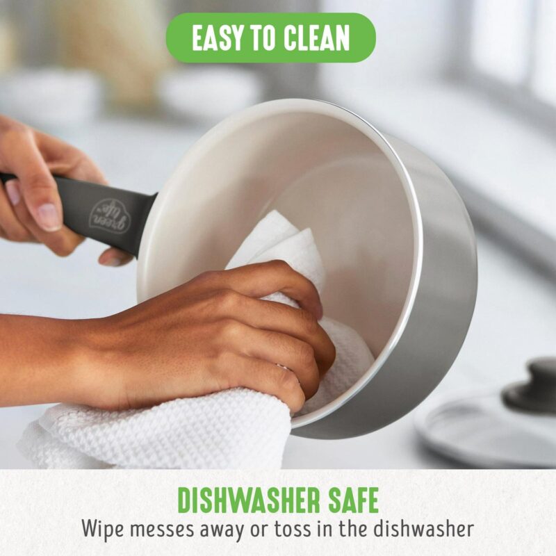 GreenLife 18-Piece Soft Grip Toxin-Free Healthy Ceramic Non-Stick Cookware Set, Gray, Dishwasher Safe - Image 11