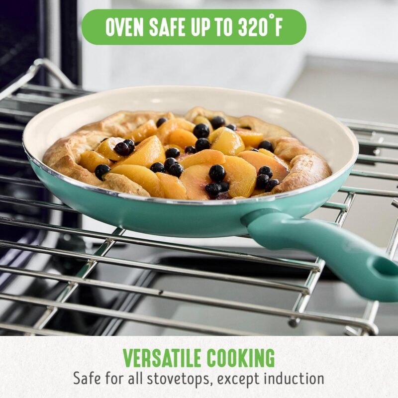 GreenLife 18-Piece Soft Grip Toxin-Free Healthy Ceramic Non-Stick Cookware Set, Turquoise, Dishwasher Safe - Image 10