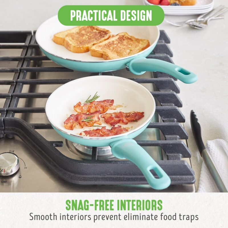 GreenLife 18-Piece Soft Grip Toxin-Free Healthy Ceramic Non-Stick Cookware Set, Turquoise, Dishwasher Safe - Image 8