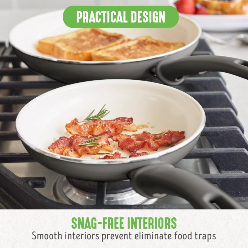 GreenLife 18-Piece Soft Grip Toxin-Free Healthy Ceramic Non-Stick Cookware Set, Gray, Dishwasher Safe - Image 8