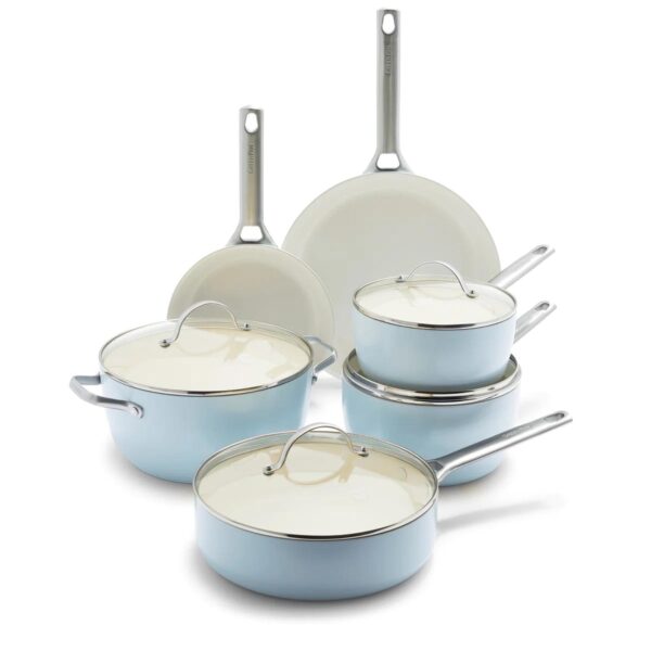 GreenPan Padova Healthy Ceramic Non-Stick 10-Piece Cookware Set, Light Blue